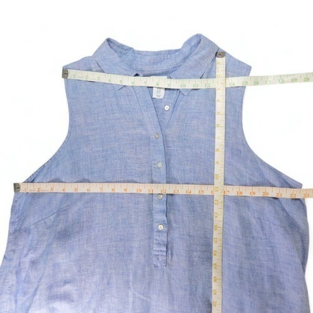 Sigrid Olsen Linen Shirt Dress Sleeveless Button Front Chambray Blue 1X Coastal - Picture 4 of 5